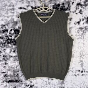 Gerald Austin Sweater Vest Mens Large Green Acrylic Wool Square Knit Grandpacore